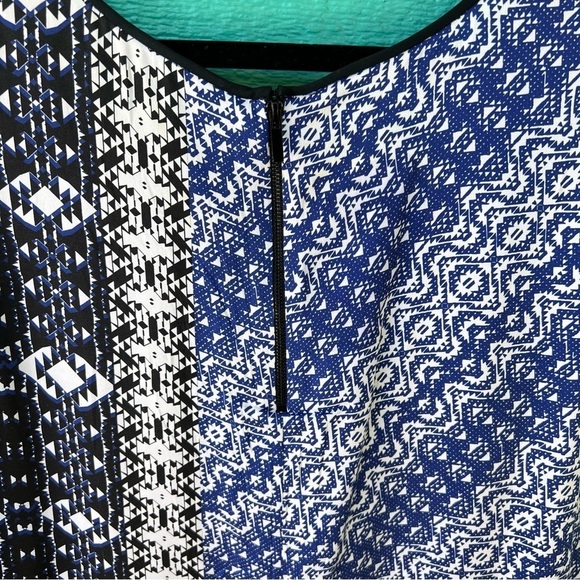 CLEARANCE CLASSIQUES ENTIER SILK TANK TOP BLOUSE BLUE CREAM AZTEC PRINT XL EUC - Picture 3 of 5